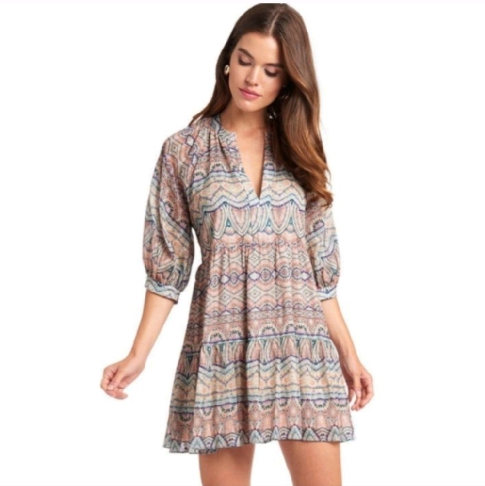 Amanda Uprichard Diego peasant balloon sleeve mini dress sz S